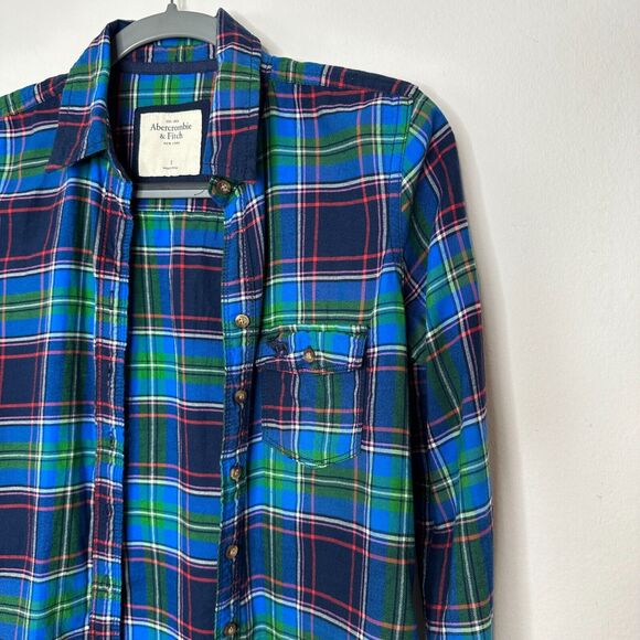 Abercrombie & Fitch Blue Green Red Plaid Button Down Long Sleeve Shirt S - Picture 2 of 13
